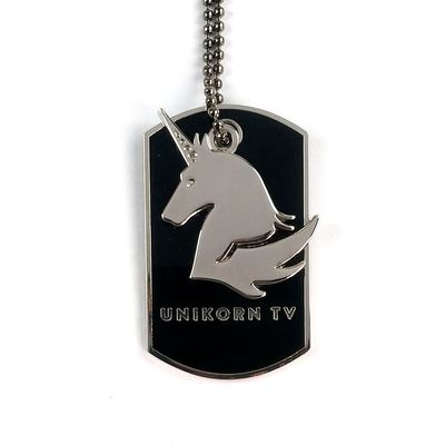 comprar Logotipo promocional personalizado gravado tags de cão / tag de cão de metal unicórnio Fabricação em linha