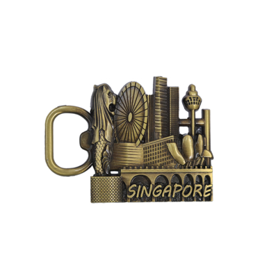 comprar Abridor de garrafa com letreiro de Cingapura em ouro antigo, metal vintage fundido sob pressão, redondo 2,5