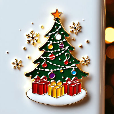 Magnético do frigorífico da árvore de Natal com flocos de neve e presentes